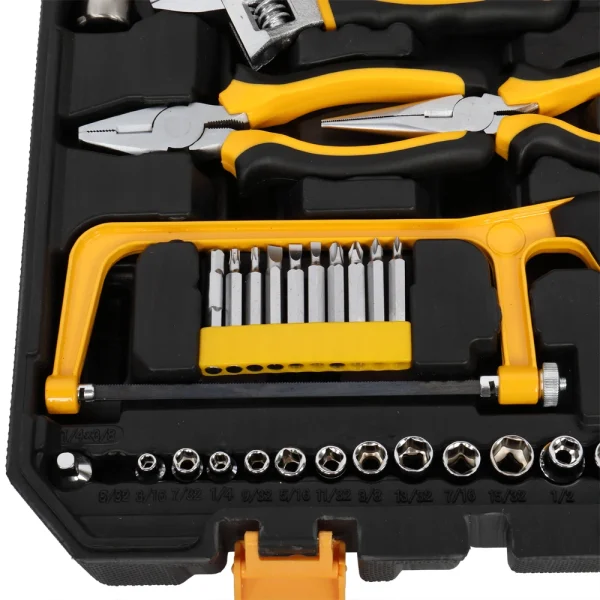 US Stock Hand Tool Sets 198pc Tool Set Black & Yellow Ratchet Handle Combination Wrench Pliers Socket Spark Plug Bits Knife - Image 4