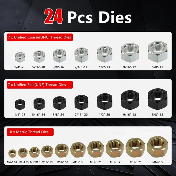 49Pcs Thread Chaser Set Thread Restorer Kit Thread Chaser Repair Tool Kit Includes 24 Rethreading Dies 22 Rethreading Taps - Image 4