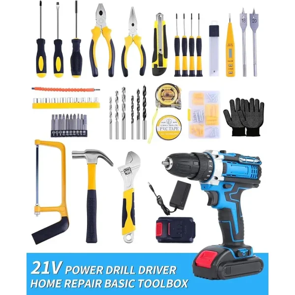 Electric Drill Bit Set Cordless Screwdriver Tool Kit Home Repair Hand Tools Utility Knife Vise Pliers Adjustable Wrench Safety - Image 3