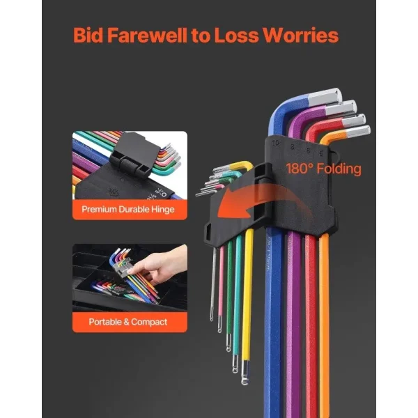 22pcs Hex Key Allen Wrench Set SAE Metric Long Arm Ball End Key Set - Image 4
