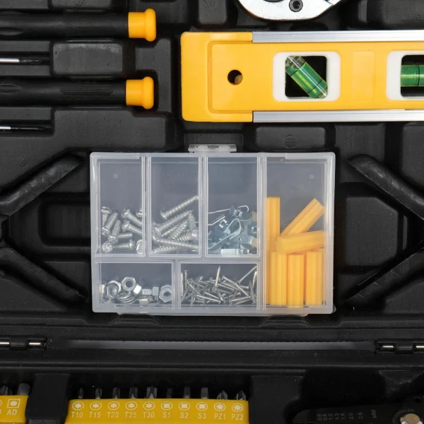 US Stock Hand Tool Sets 198pc Tool Set Black & Yellow Ratchet Handle Combination Wrench Pliers Socket Spark Plug Bits Knife - Image 5